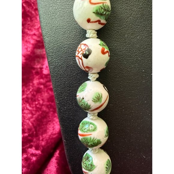 50s Chinoiserie Porcelain Hand Painted Beads Hand Knotted Silk Thread - Picture 2 of 8